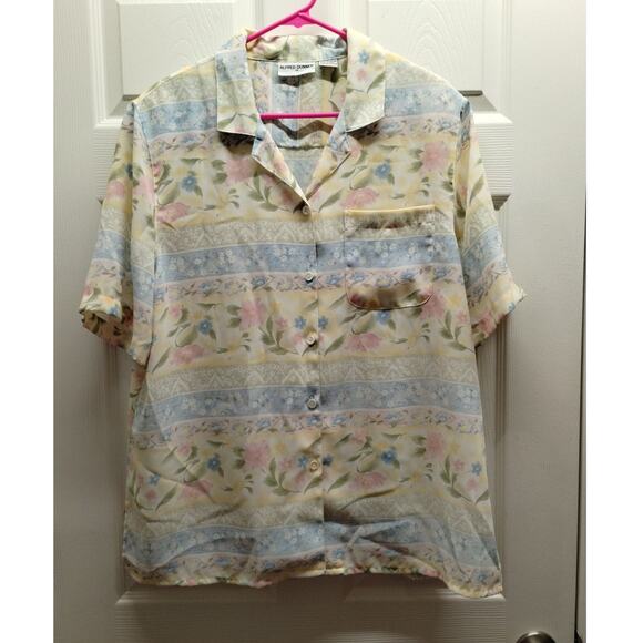 VTG Alfred Dunner Women's Size 18 Pastel Pink Floral Yellow Blue Button Up Shirt - Picture 1 of 6
